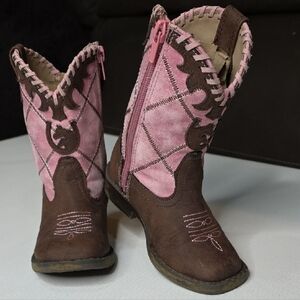Roper Toddler Girls' Lacy Brown & Pink Cowboy Boots (Size 7)